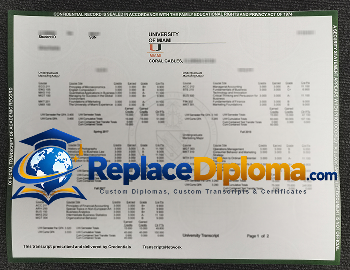 University of Miami Transcript