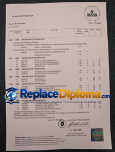 Deakin University Academic Transcript Sample with Credit and Grade Columns