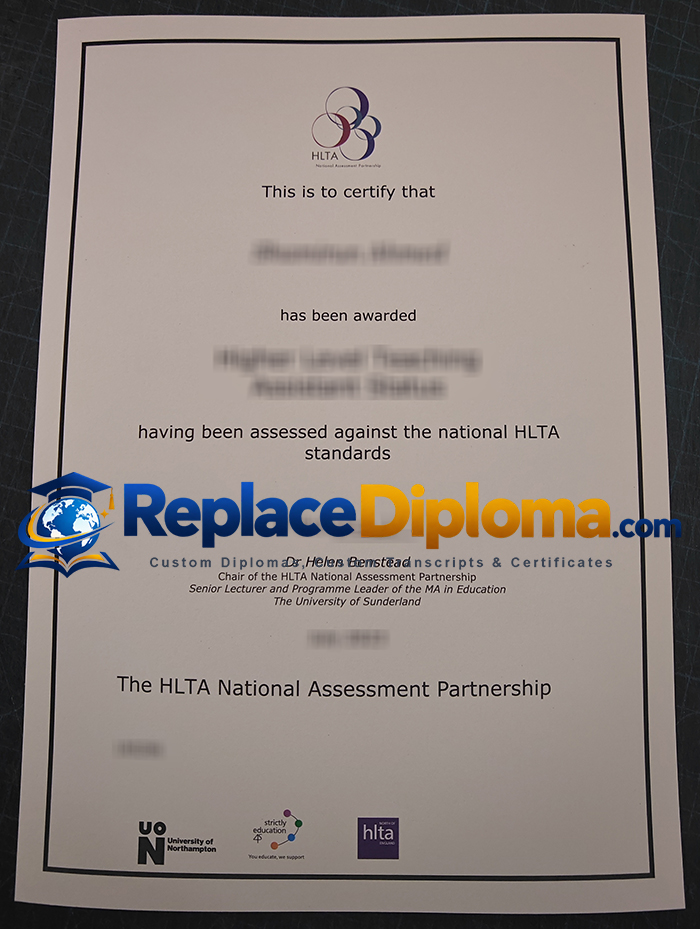 HLTA Certificate Sample with a Partnership Assessment Statement