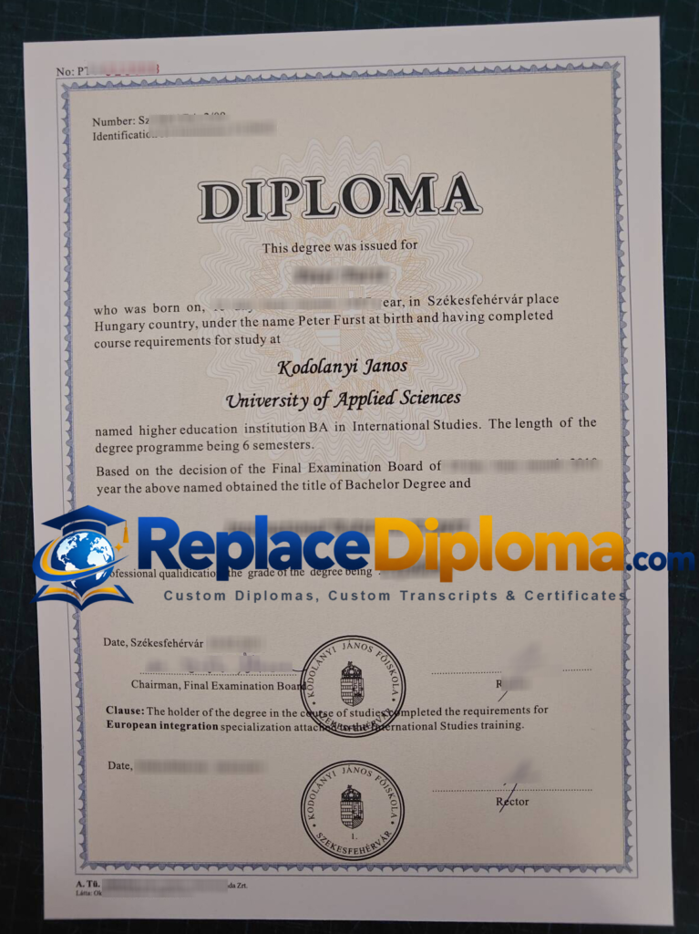 Kodolányi János University of Applied Sciences diploma