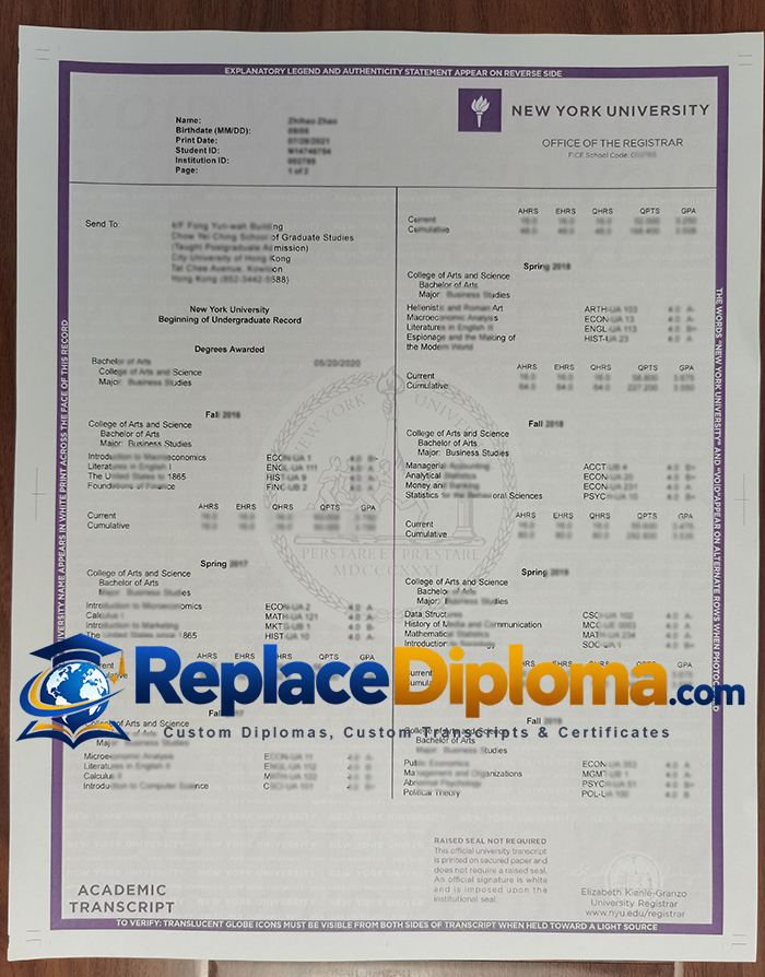 New York University Transcript