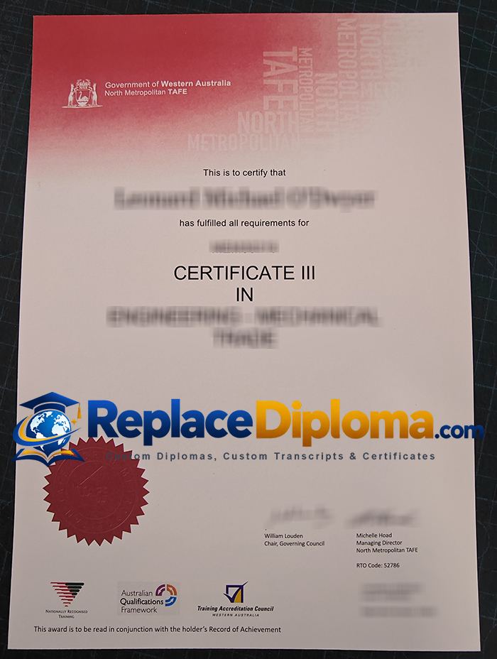 North Metropolitan TAFE Certificate