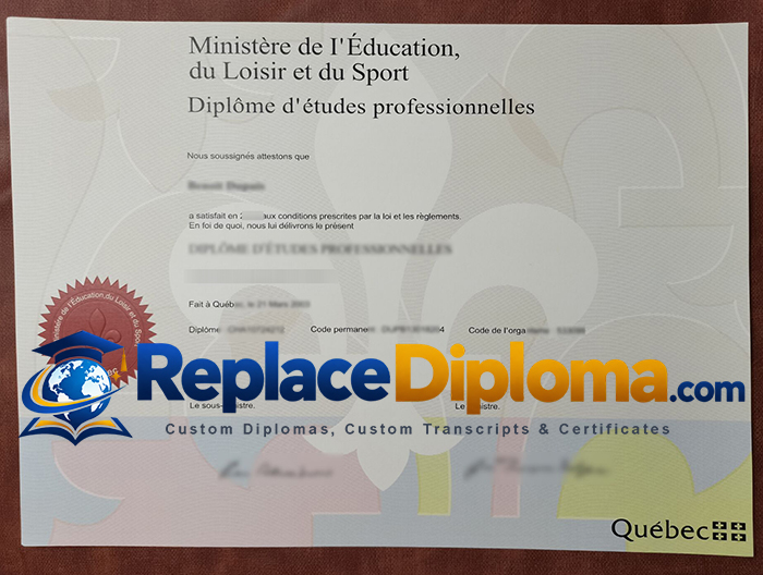 Québec Diplôme d’études professionnelles Sample in French