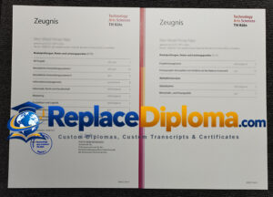 A Two-Page TH Köln Zeugnis with Module Results and ECTS Credits TH Köln Zeugnis
