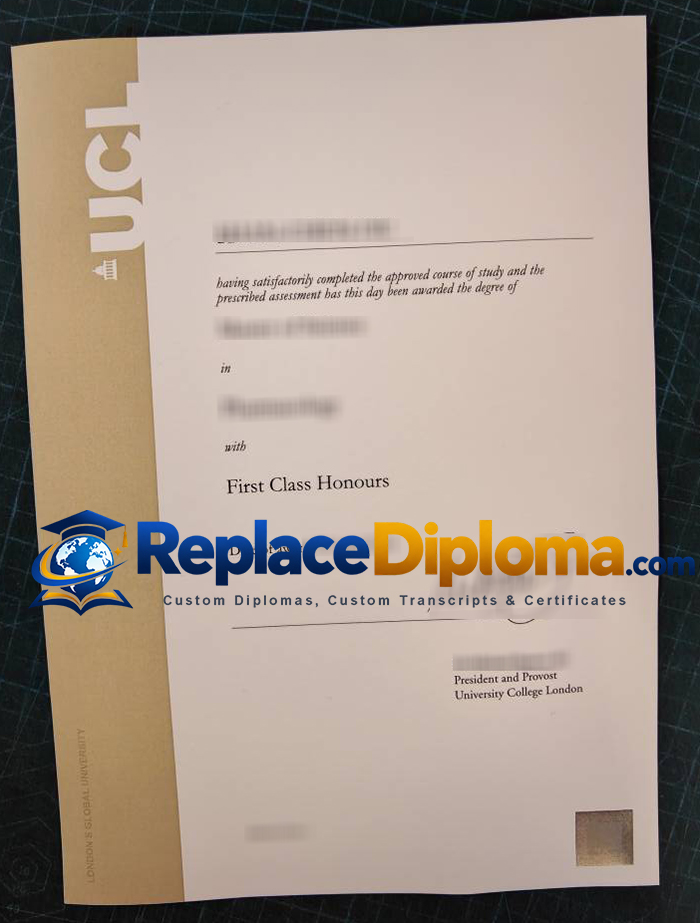UCL Degree Certificate Sample with First Class Honours