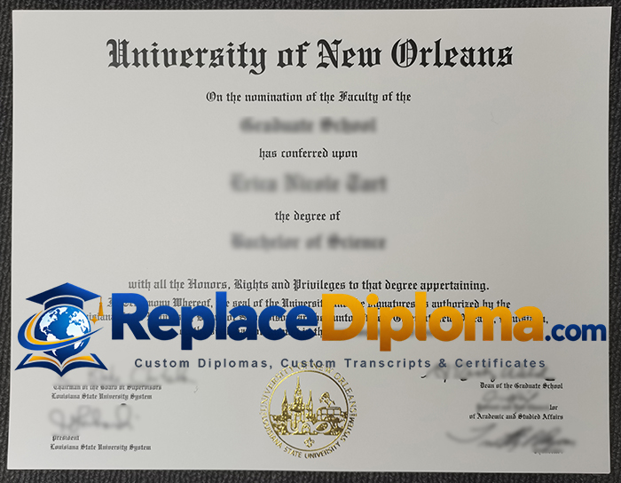 University of New Orleans Diploma