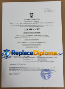 University of Split Diploma Certificate Recording 121 ECTS Credits University of Split Diploma